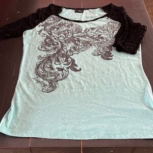 Daytrip Black and Teal Short Sleeve Top